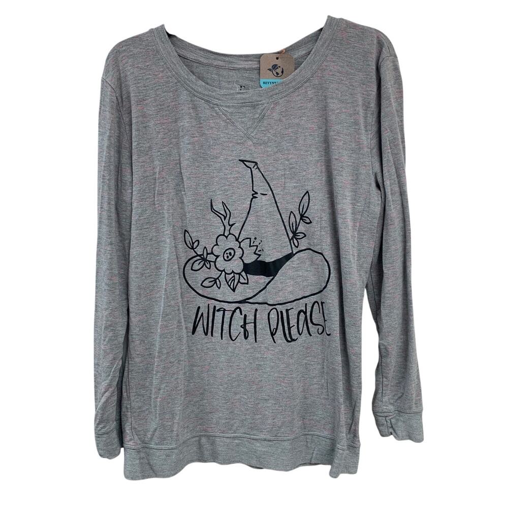 Upcycled Hand Printed Womens Medium Halloween Witch Please Long Sleeve Tee Shirt